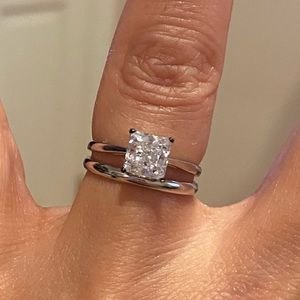 2pc set 14k White gold 1ct princess cut Engagement Ring & plain wedding band